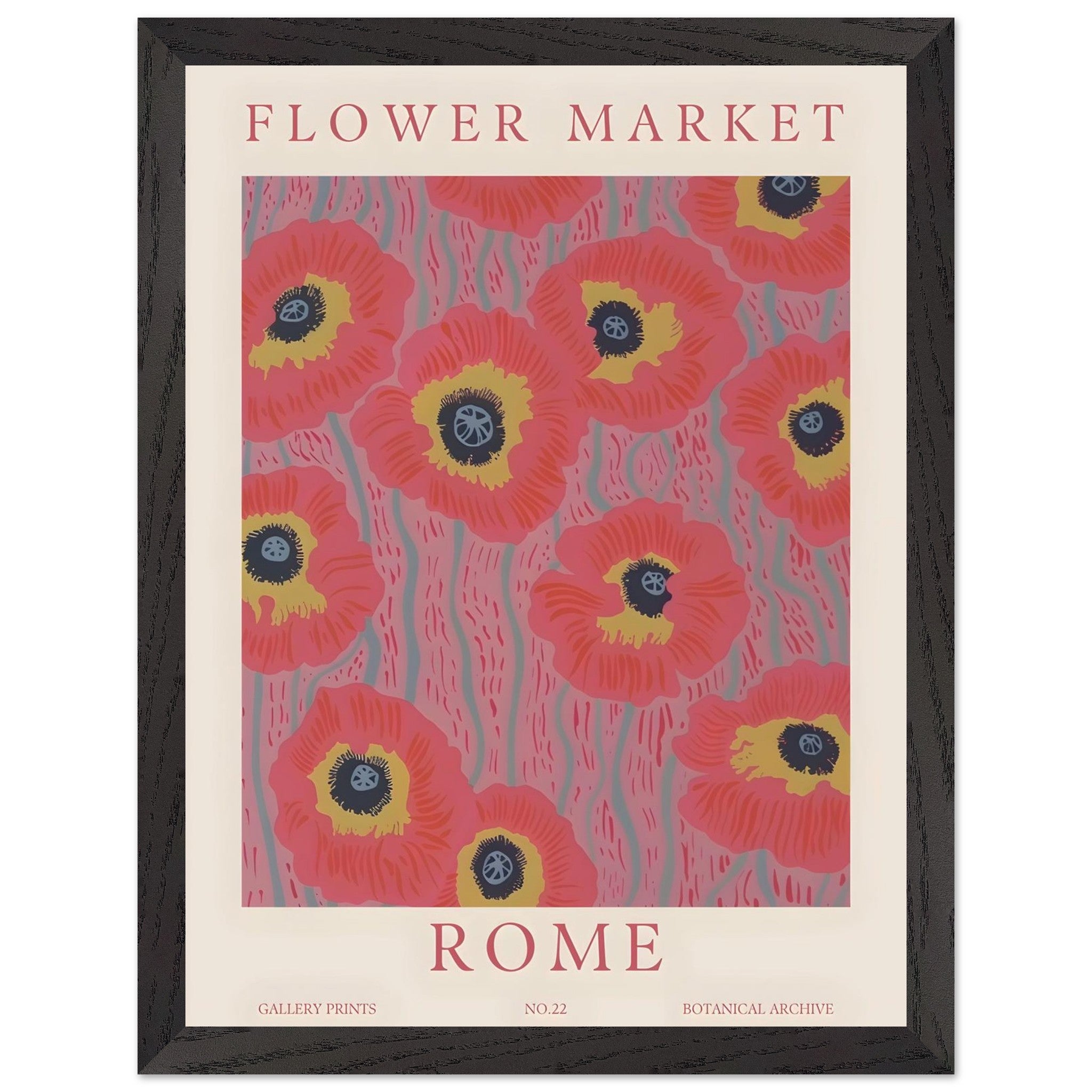 Artfulprints Poster met Lijst Flower market - Rome - 30x40 cm - Roze