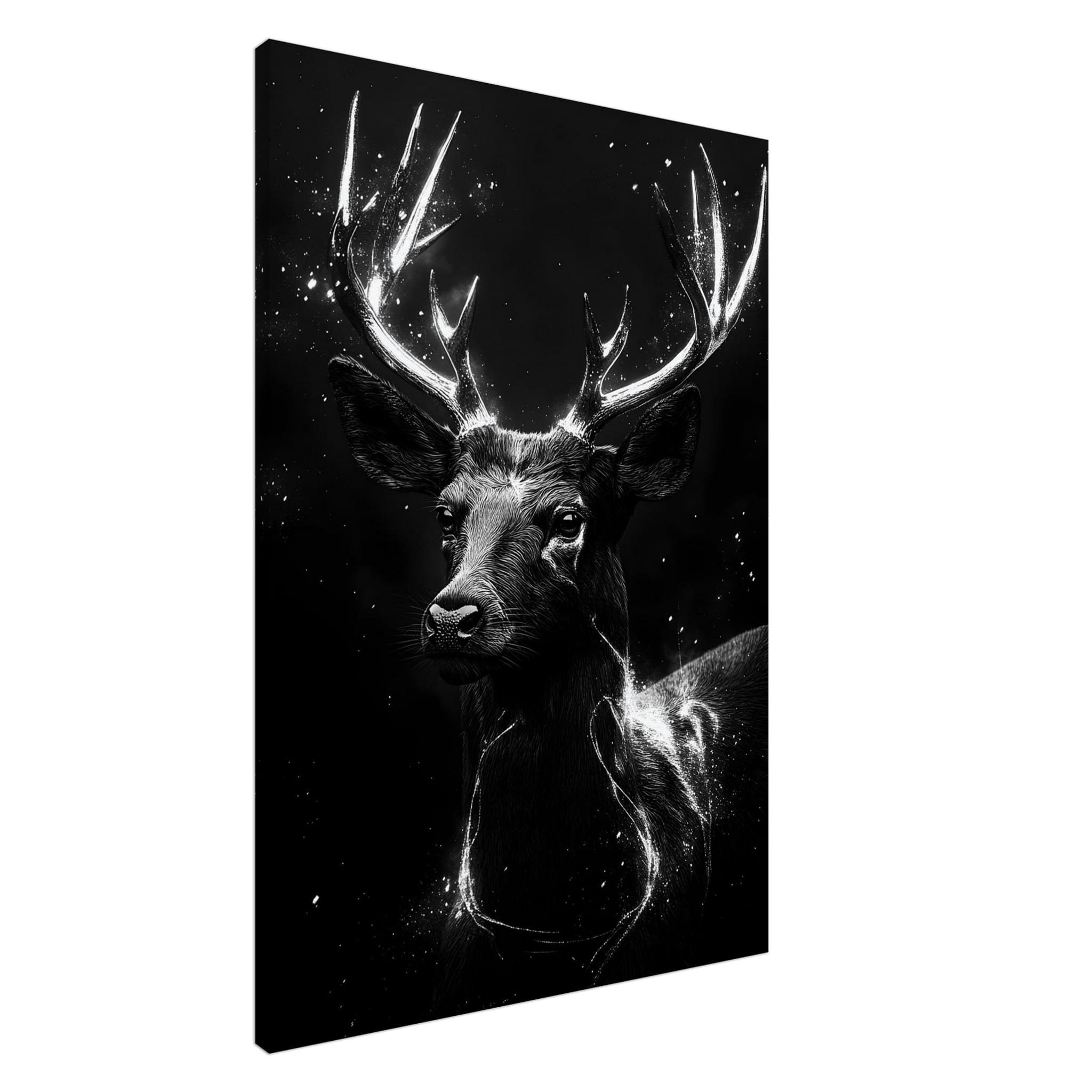 Artfulprints Canvas Deer portrait canvas - 75x100 cm - Zwart / Wit