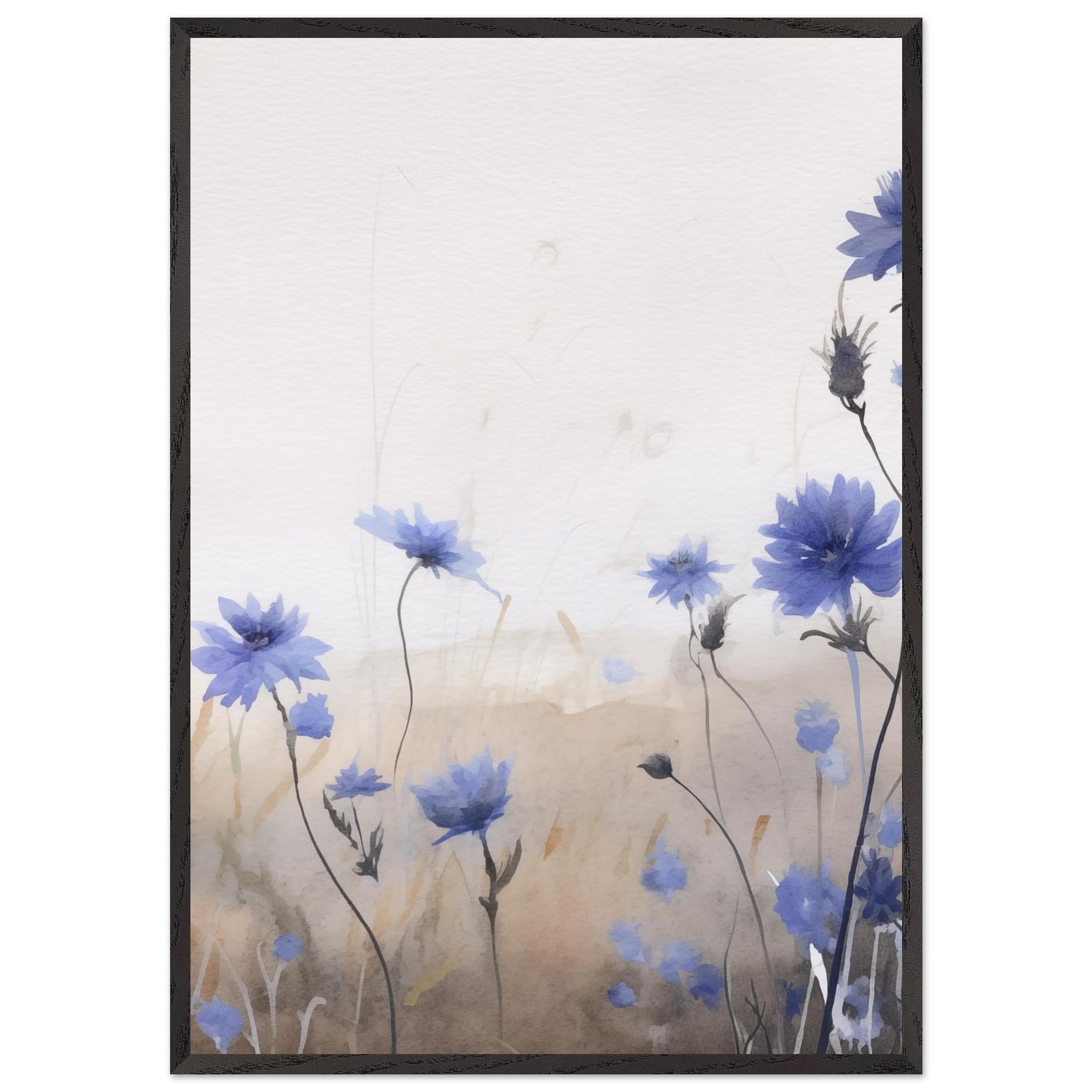 Artfulprints Poster met Lijst Flower aquarel 3 - 70x100 cm - Blauw