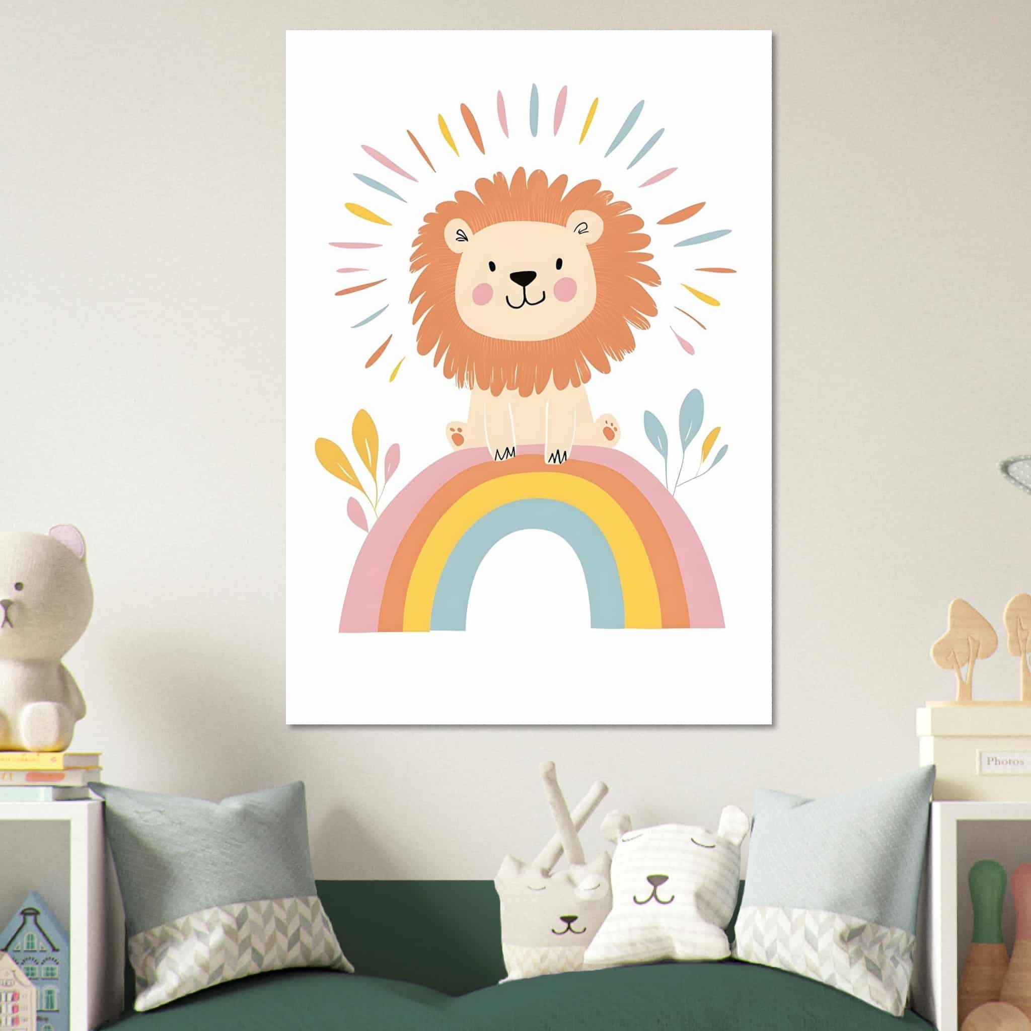 Artfulprints Poster Leeuw op de regenboog - 70x100 cm - Meerkleurig