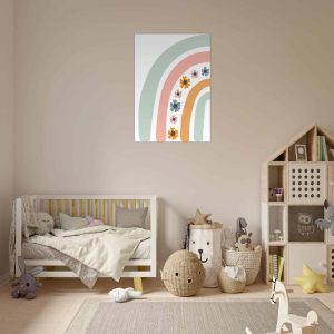 Artfulprints Poster Regenboog met bloemen I – 70×100 cm – Meerkleurig