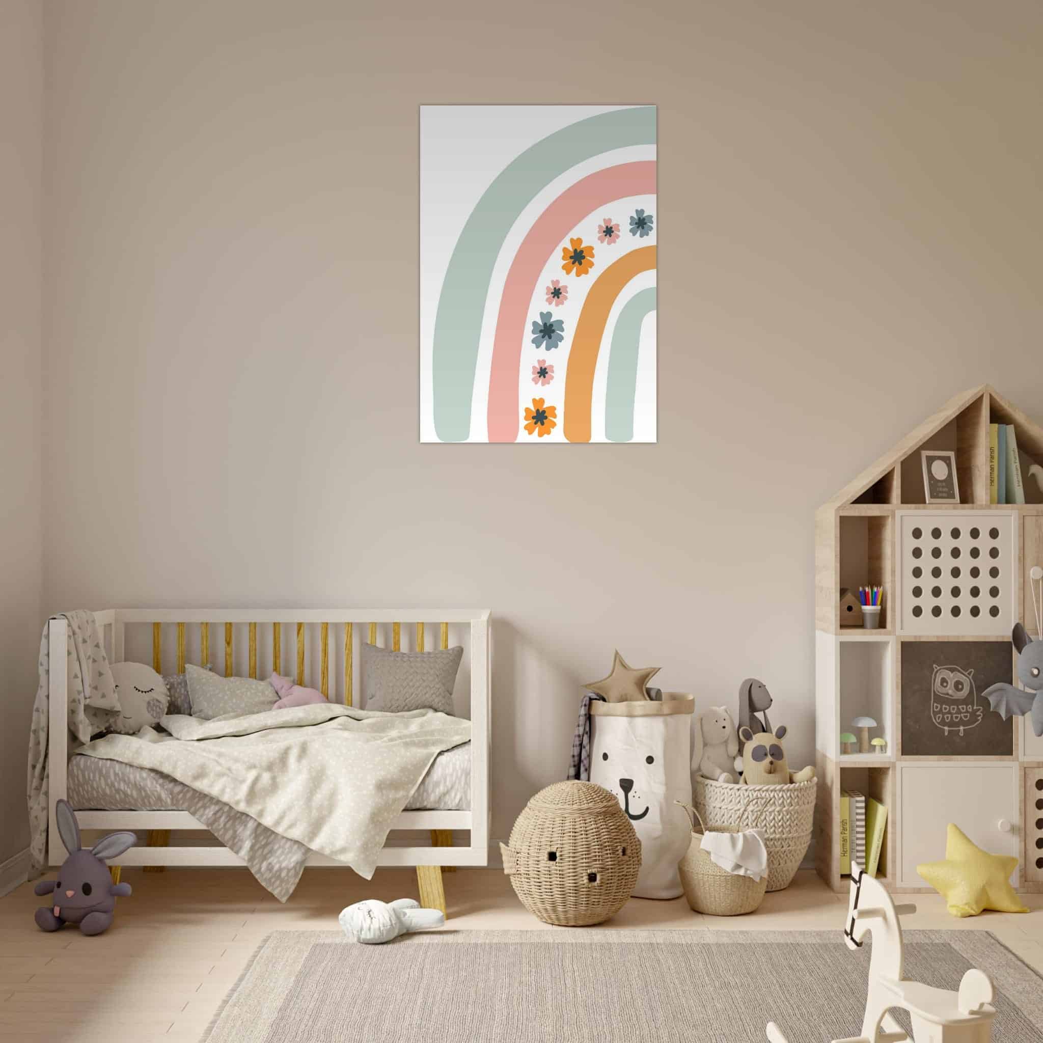 Artfulprints Poster Regenboog met bloemen I - 70x100 cm - Meerkleurig