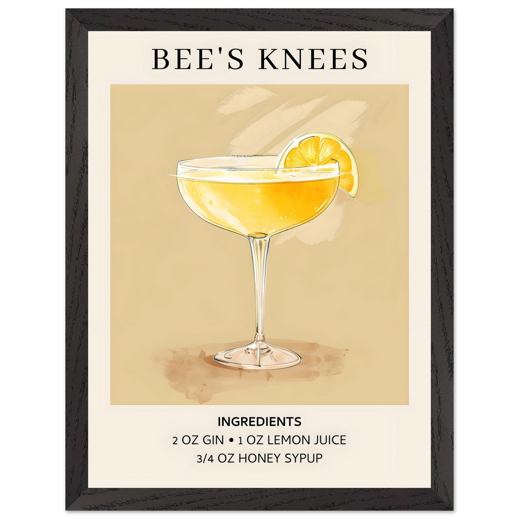 Artfulprints Poster met Lijst Bee's Knees cocktail - Ingrediënten - 30