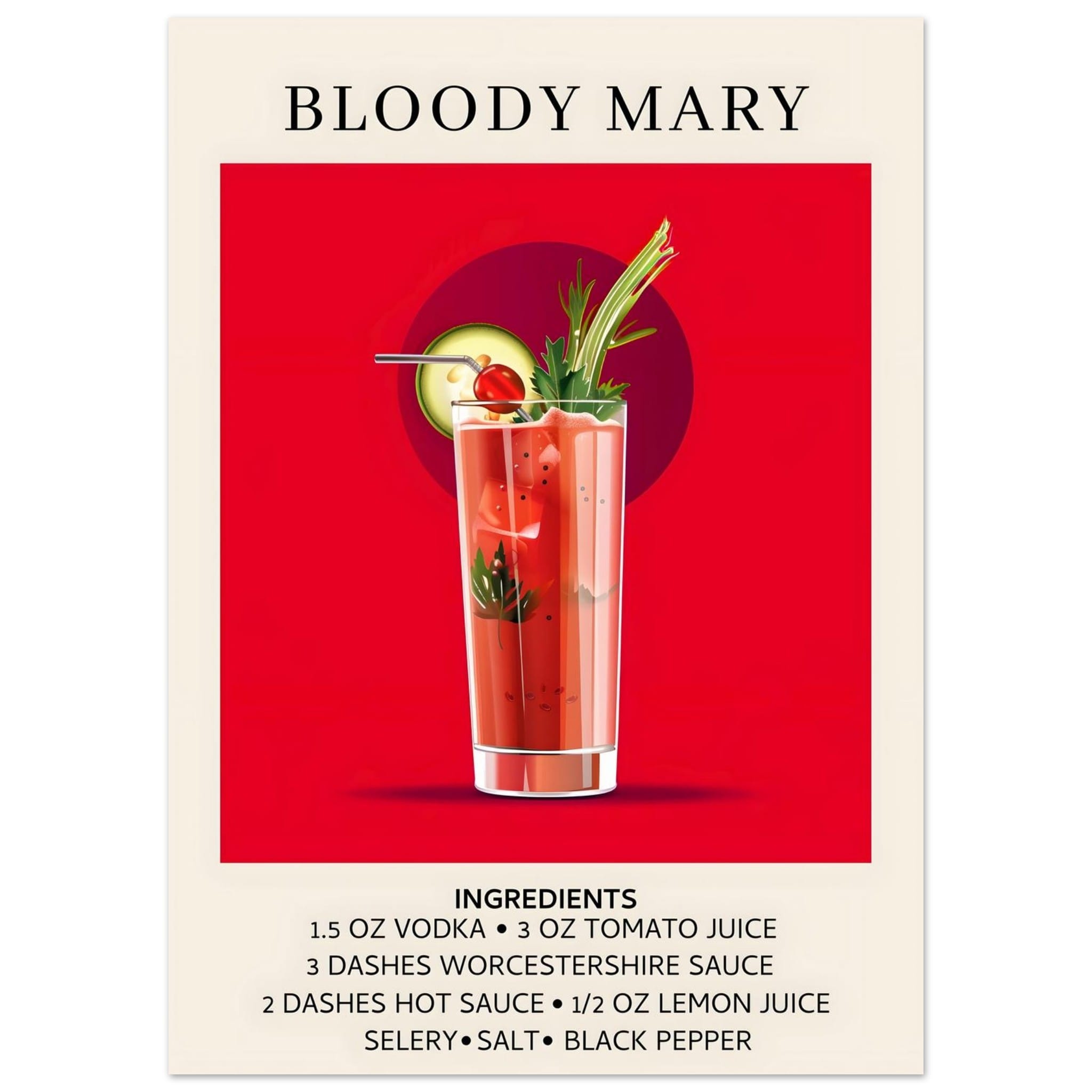 Artfulprints Poster Bloody Mary cocktail - Ingrediënten - 50x70 cm - R