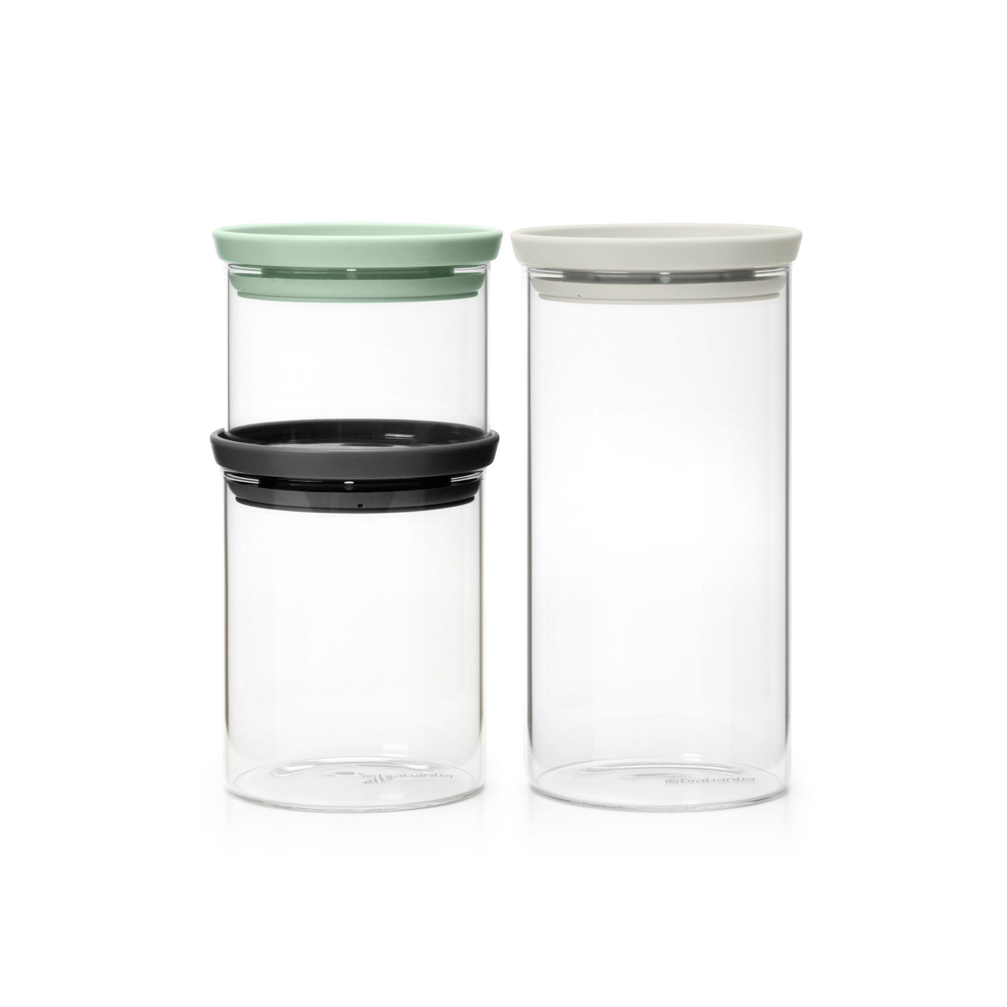 Brabantia Set van 3 stapelbare glazen voorraadbussen, 0,3 / 0,6 / 1,1