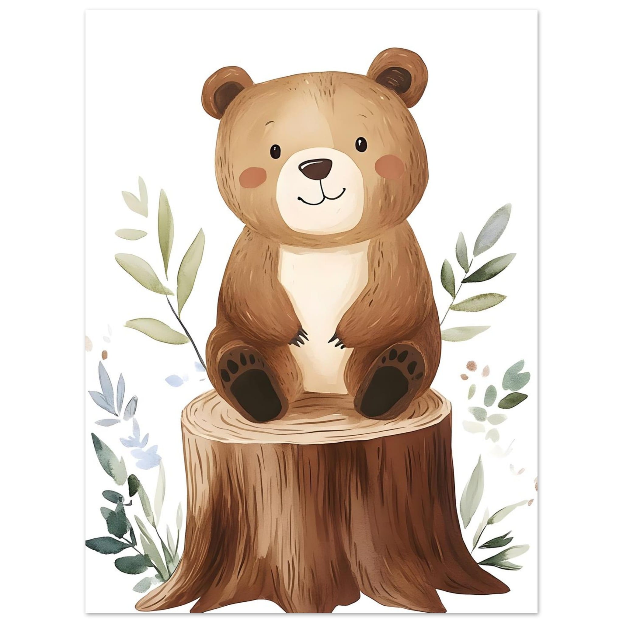 Artfulprints Poster Beertje in het bos - 30x40 cm - Bruin