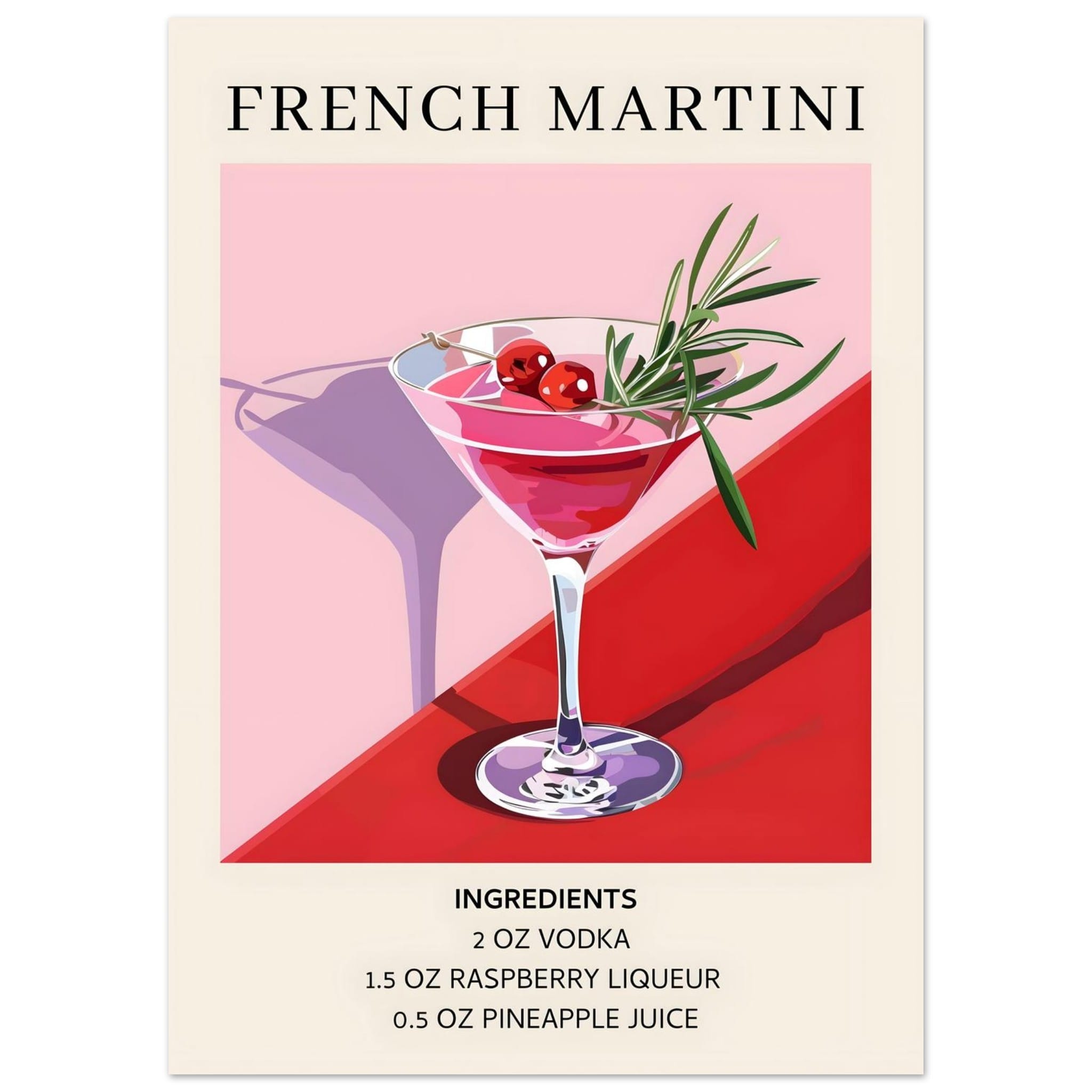 Artfulprints Poster French Martini cocktail - Ingrediënten - 50x70 cm