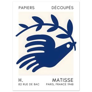 Artfulprints Poster Matisse – Peace dove navy blue II – 30×40 cm – Bla
