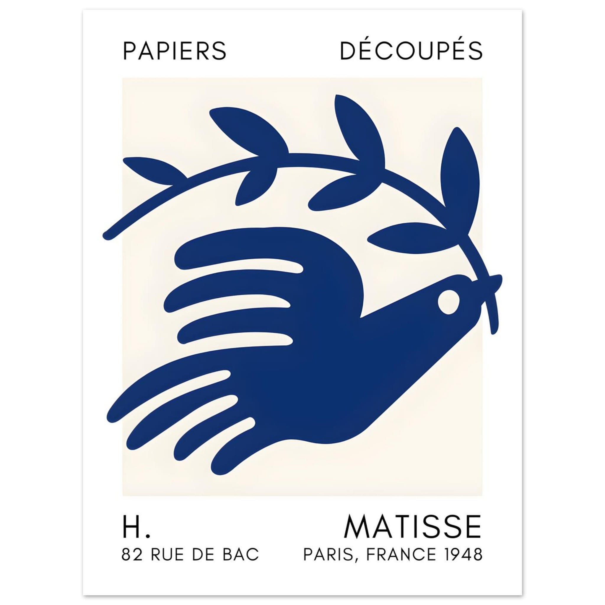 Artfulprints Poster Matisse – Peace dove navy blue II - 30x40 cm - Bla