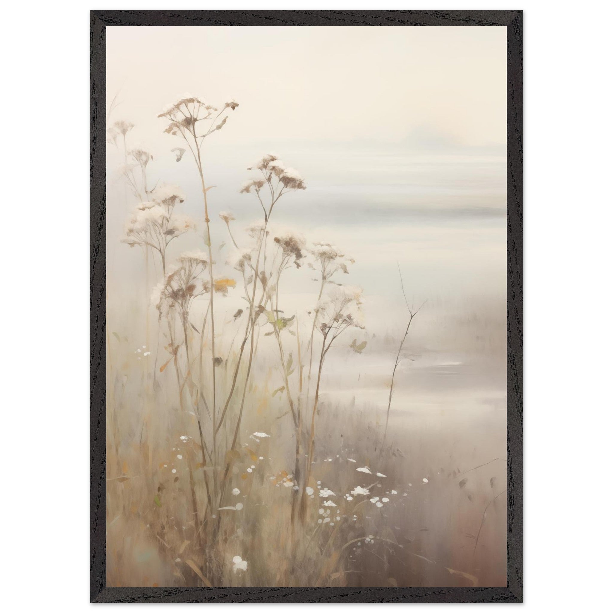 Artfulprints Poster met Lijst Foggy flowerfield 2 - 50x70 cm - Taupe