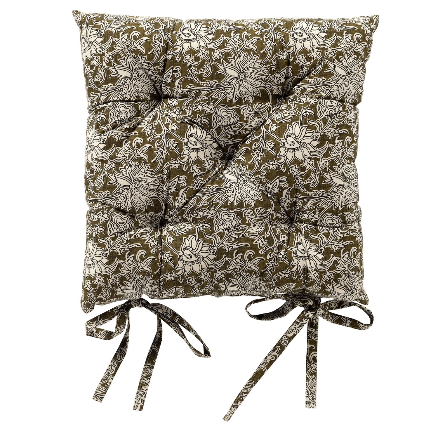 JOELLE - stoelkussen 40x40 cm - bloemenmotief - met striklinten - Gree