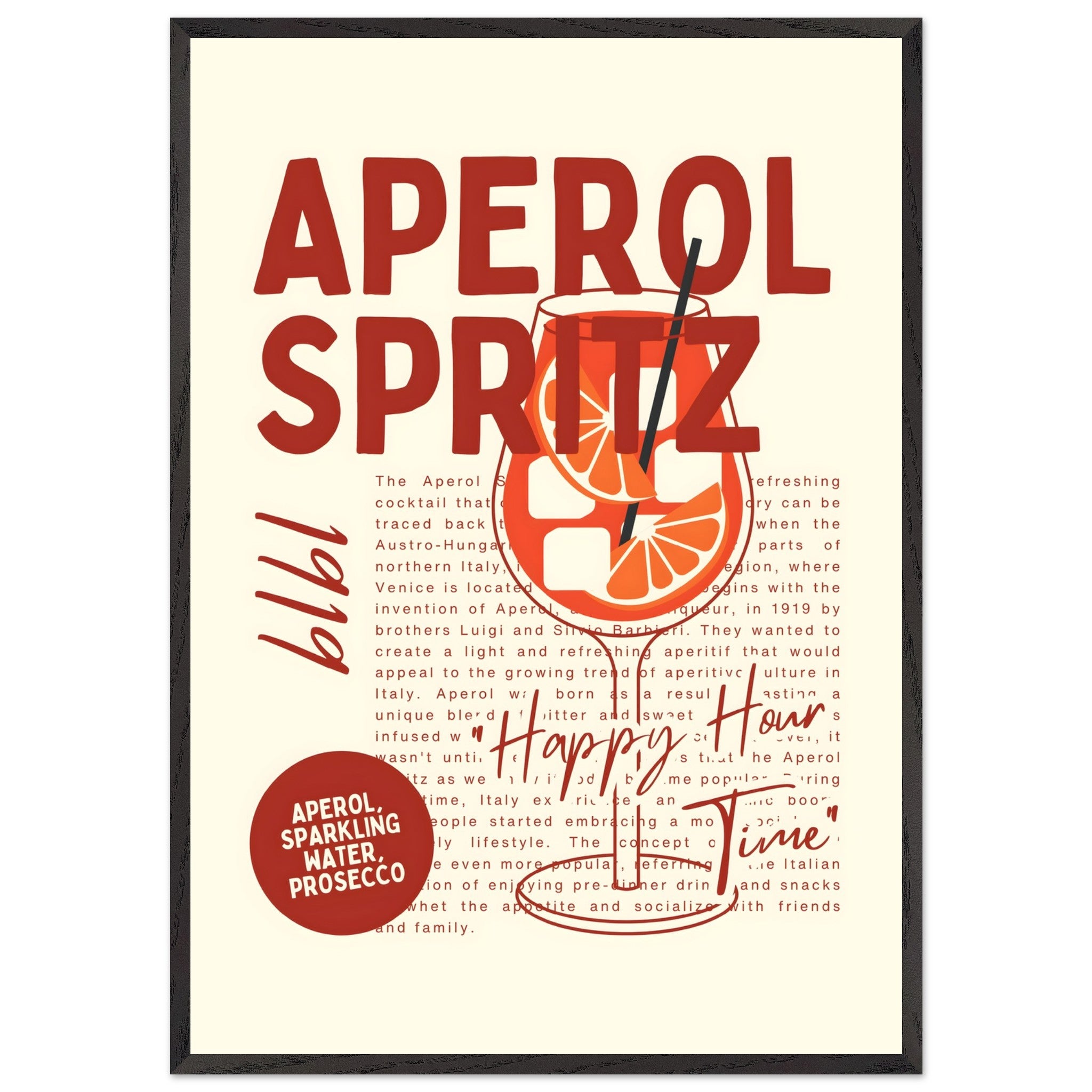 Artfulprints Poster met Lijst Aperol Spritz - Happy hour - 70x100 cm -
