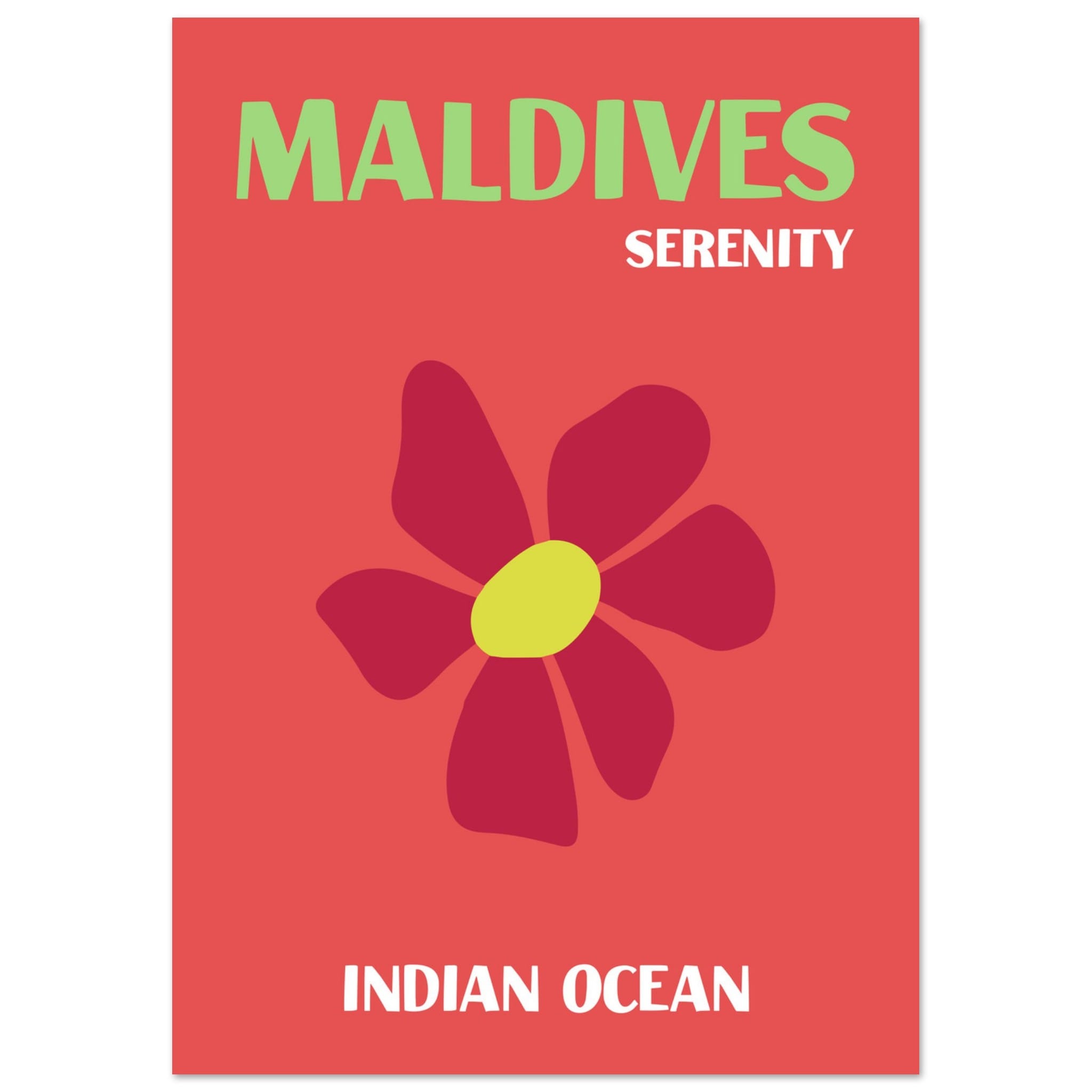 Artfulprints Poster Indian Ocean - Maldives - A4 21x29.7 cm - Rood