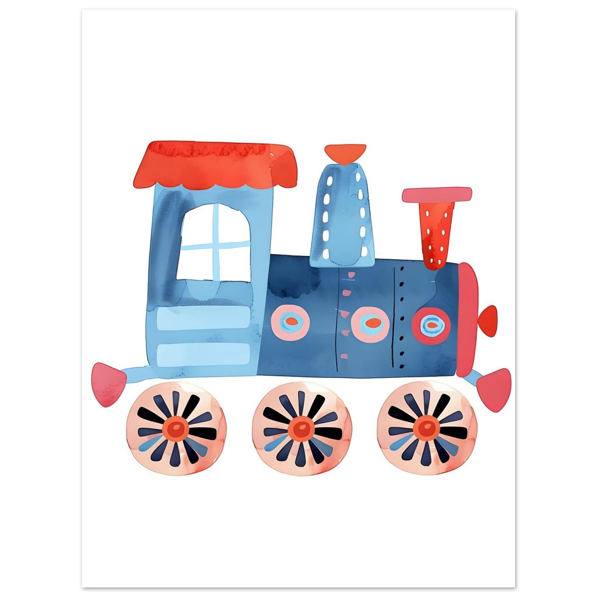 Artfulprints Poster Kleine locomotief - 30x40 cm - Blauw
