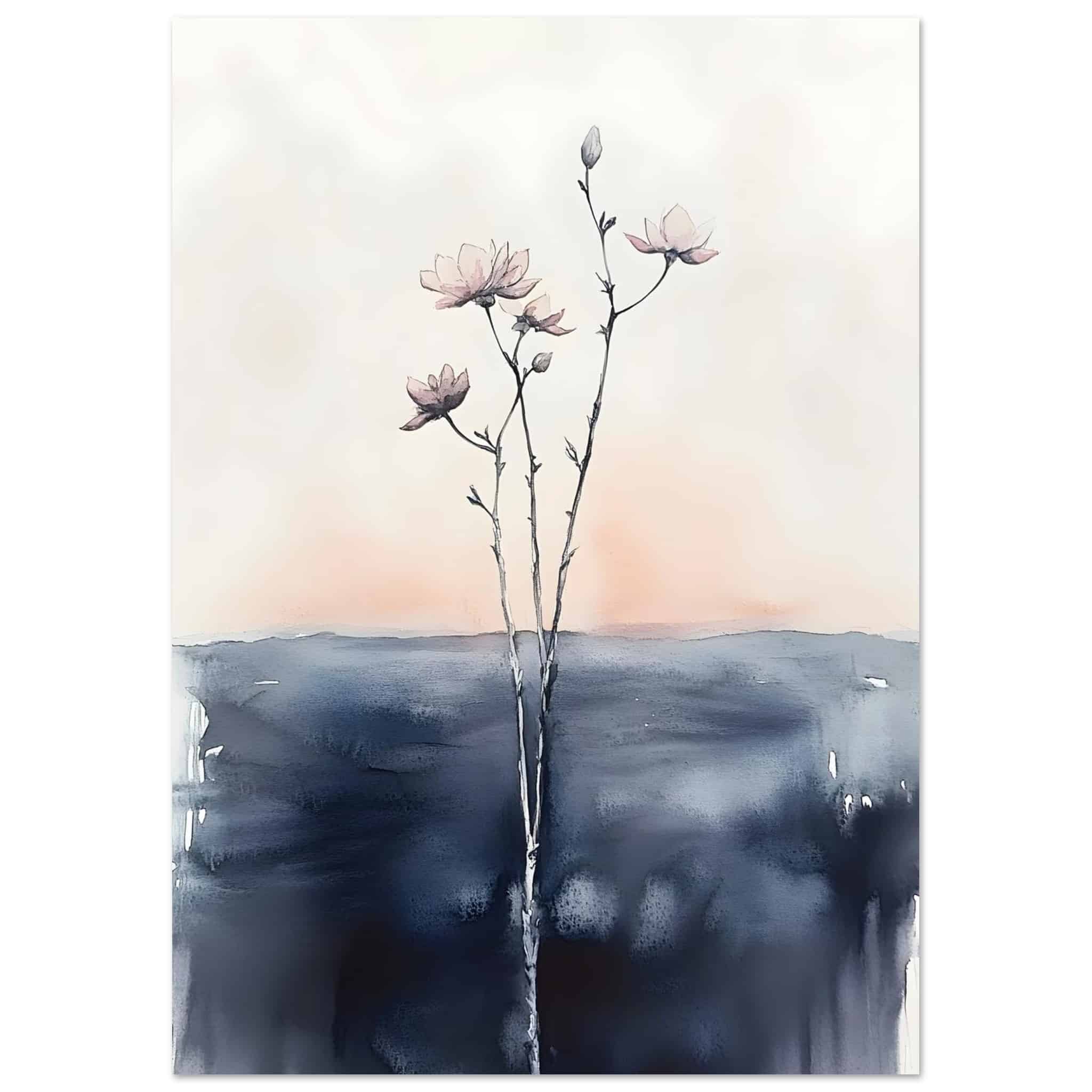 Artfulprints Poster Boho – Misty blossom - A4 21x29.7 cm - Zwart / Wit