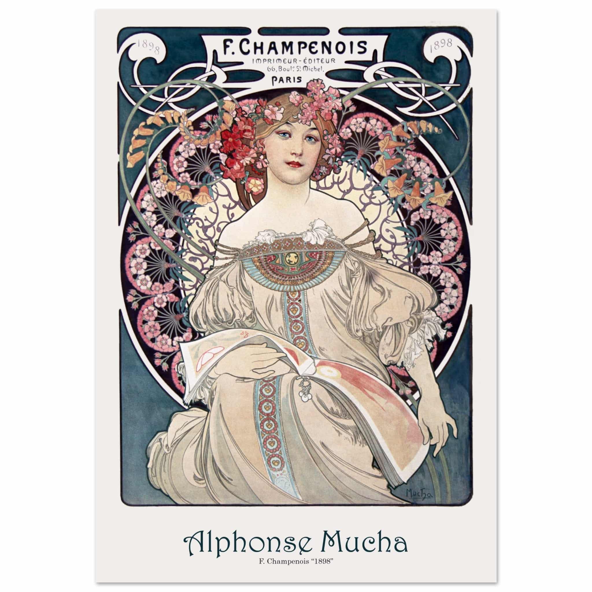 Artfulprints Poster Alphonse Mucha - F. Champenois - 70x100 cm - Blauw