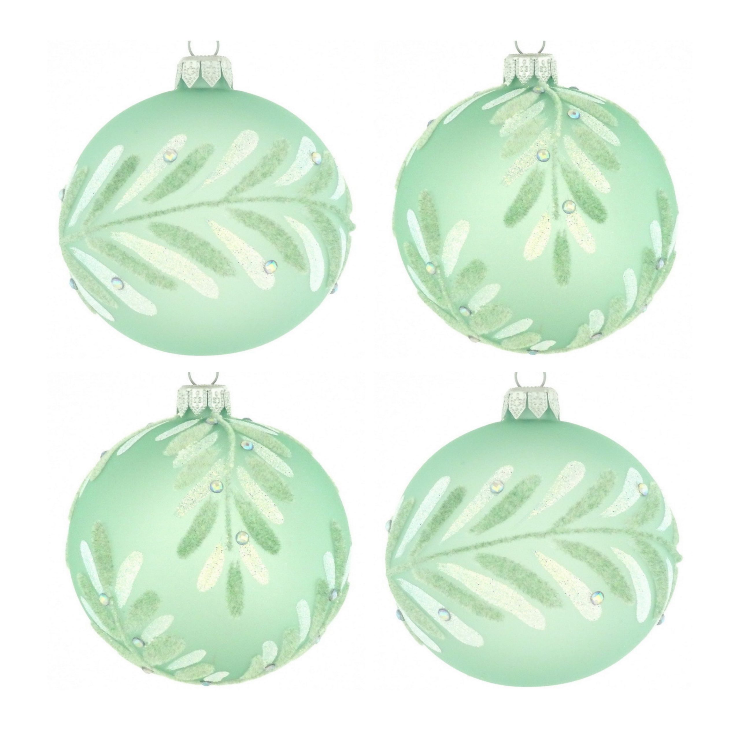 Dagmara kerstbal – mintgroen – glas – set van 4