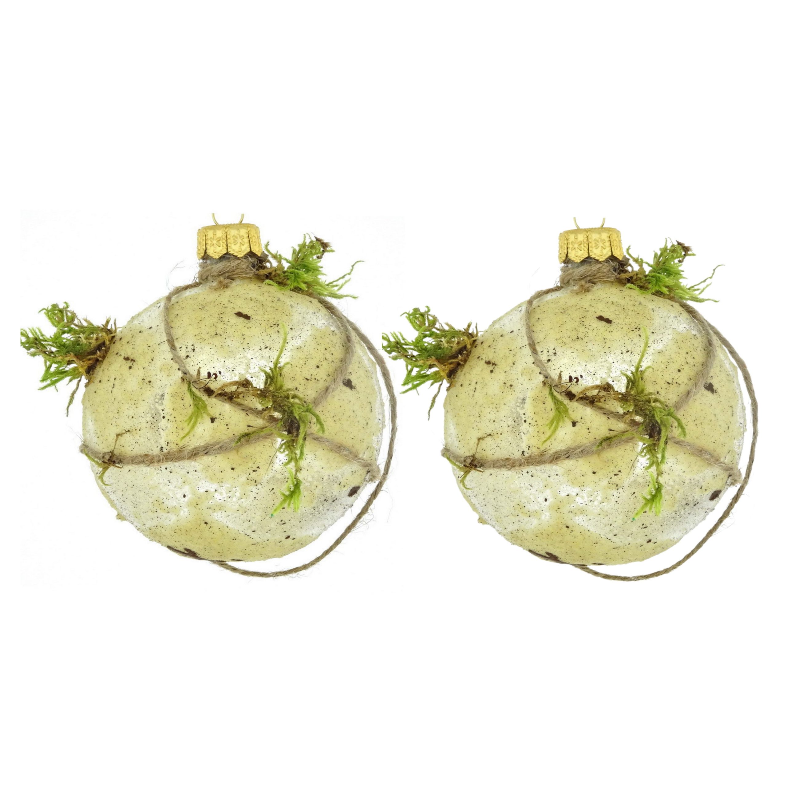 Dagmara kerstbal – lichte tint – glas – set van 2 – met koord- en mosd