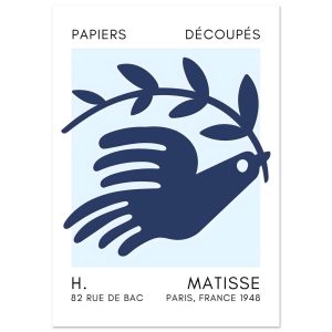 Artfulprints Poster Matisse – Peace dove navy blue I – A4 21×29.7 cm –