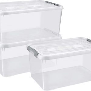 Curver Handy+ Opbergbox – 50L – 3 stuks – Transparant met deksel Curver Handy+ Opbergbox – 50L – 3 stuks – Transparant met deksel