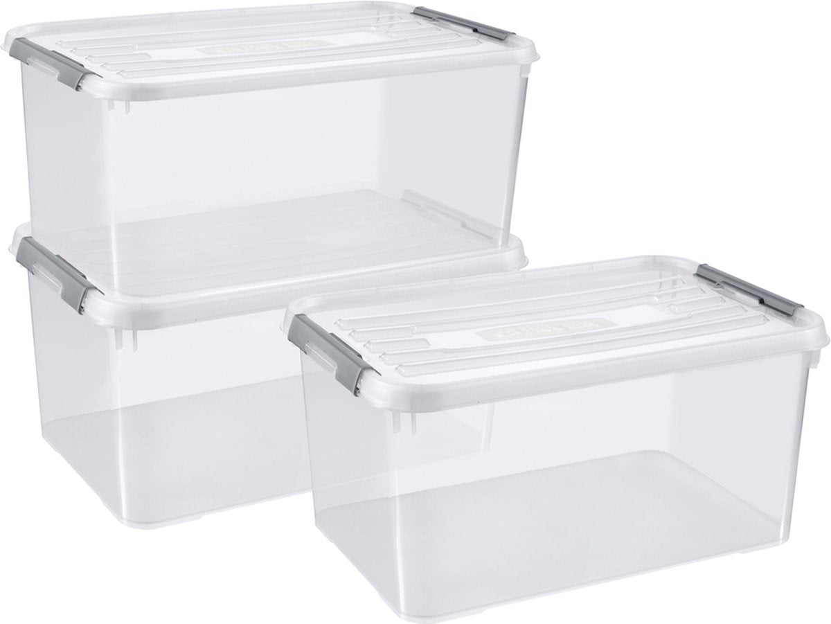 Curver Handy+ Opbergbox - 50L - 3 stuks - Transparant met deksel