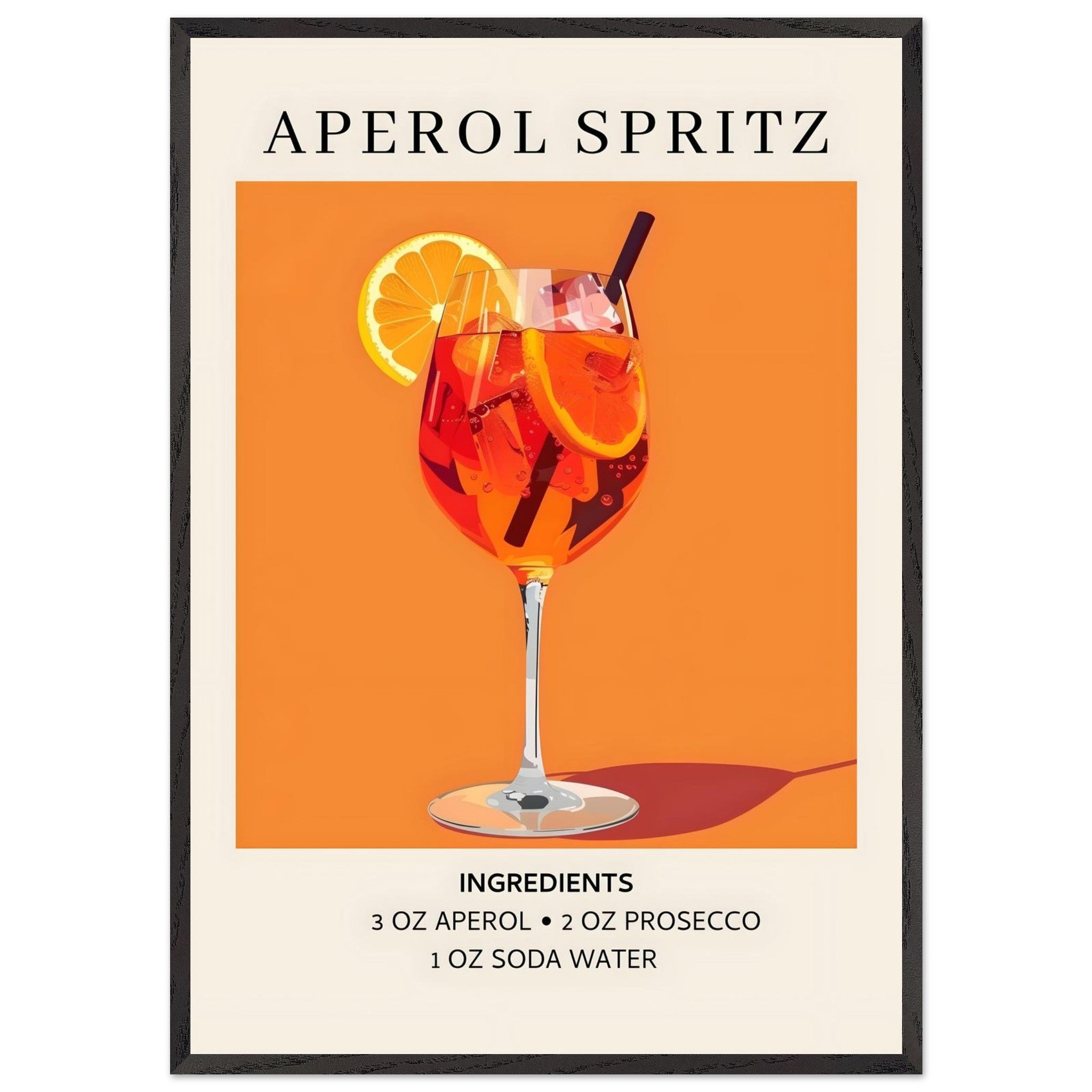 Artfulprints Poster met Lijst Aperol Spritz - Ingrediënten - 70x100 cm