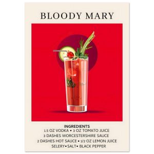 Artfulprints Poster Bloody Mary cocktail – Ingrediënten – 70×100 cm –