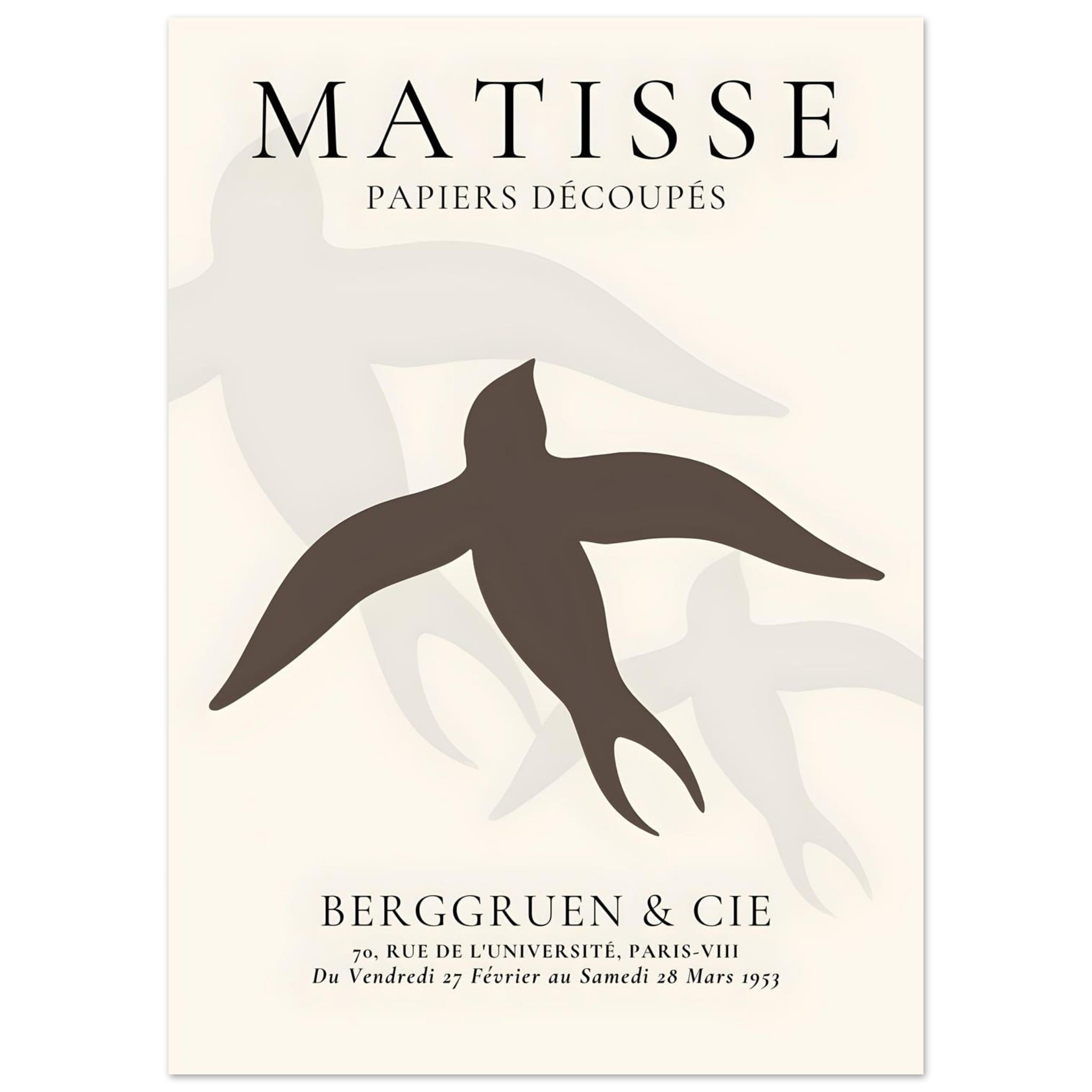 Artfulprints Poster Matisse - Birds silhouettes - 50x70 cm - Bruin