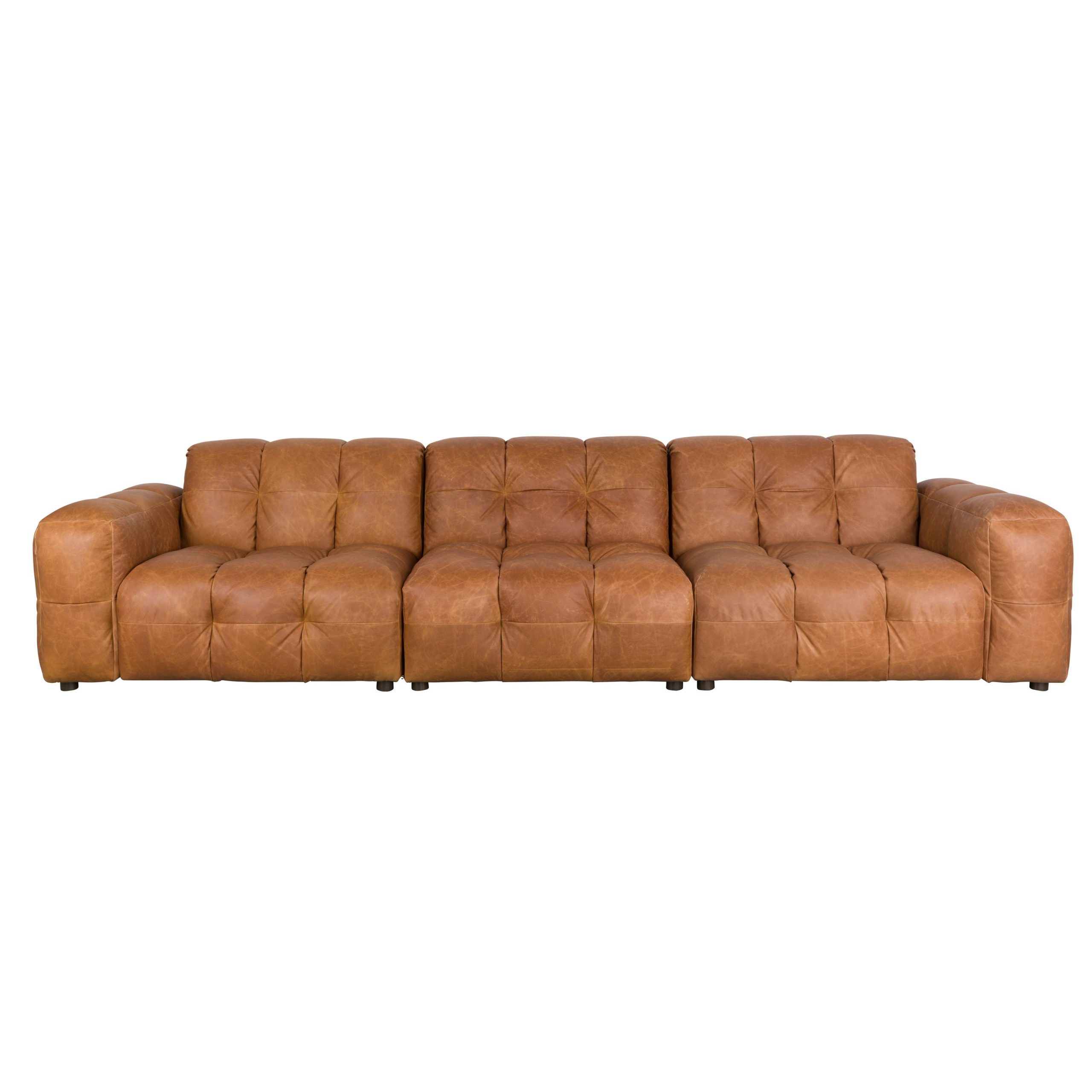 Dutchbone Hackman 4,5-zitsbank Leer Cognac Bruin