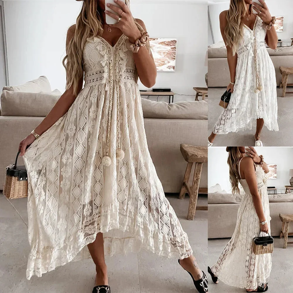 Boho Kanten Jurk met Kwastjes