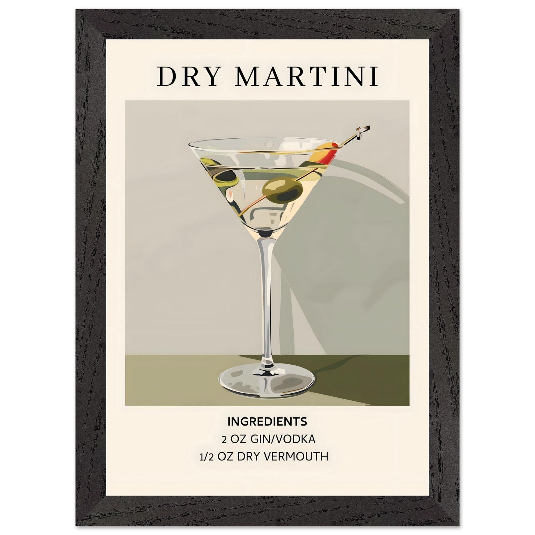 Artfulprints Poster met Lijst Dry Martini cocktail - Ingrediënten - A4