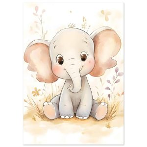 Artfulprints Poster Schattige olifant – A4 21×29.7 cm – Grijs Artfulprints Poster Schattige olifant – A4 21×29.7 cm – Grijs