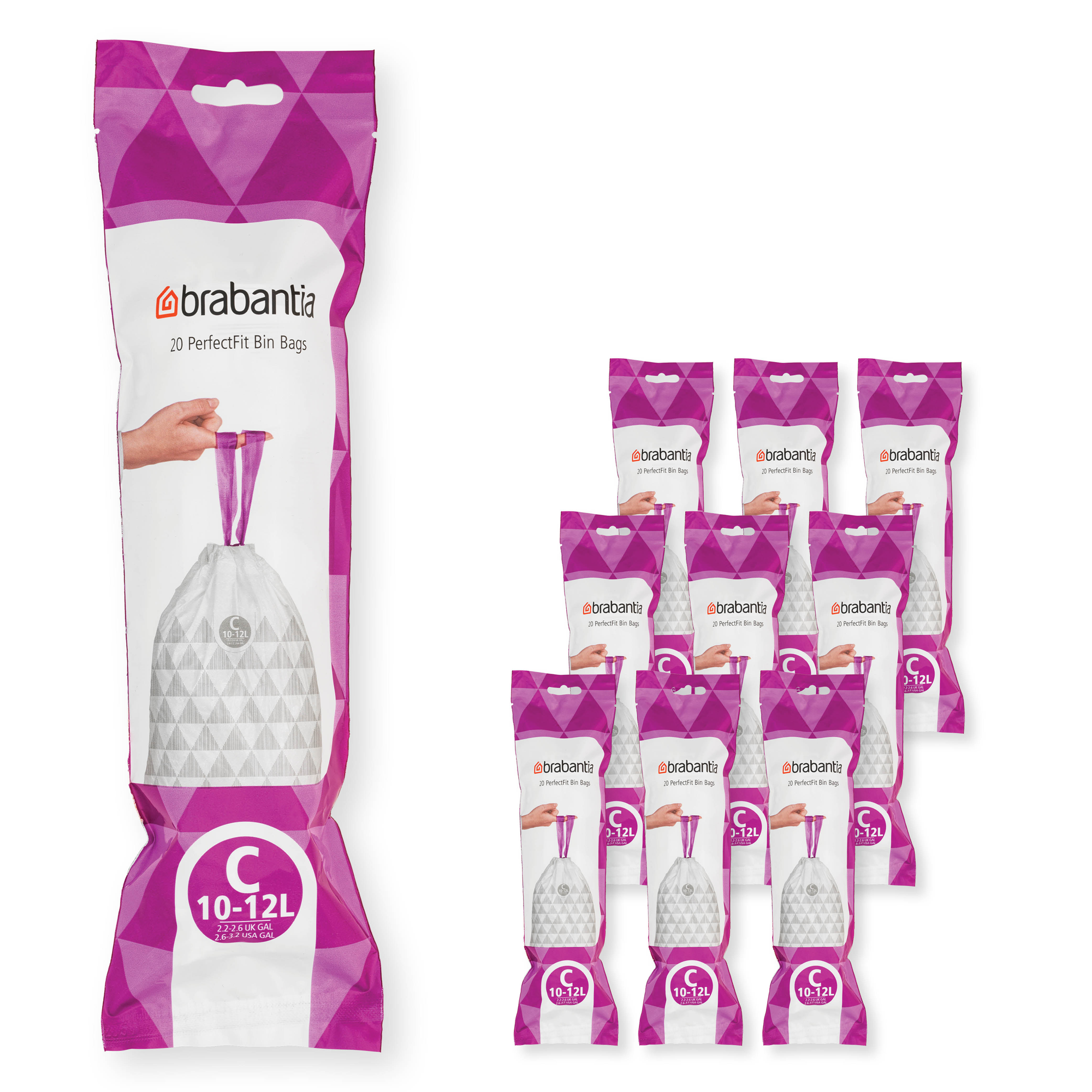 Brabantia PerfectFit Afvalzak, code C, 10-12 liter, 200 stuks, set van