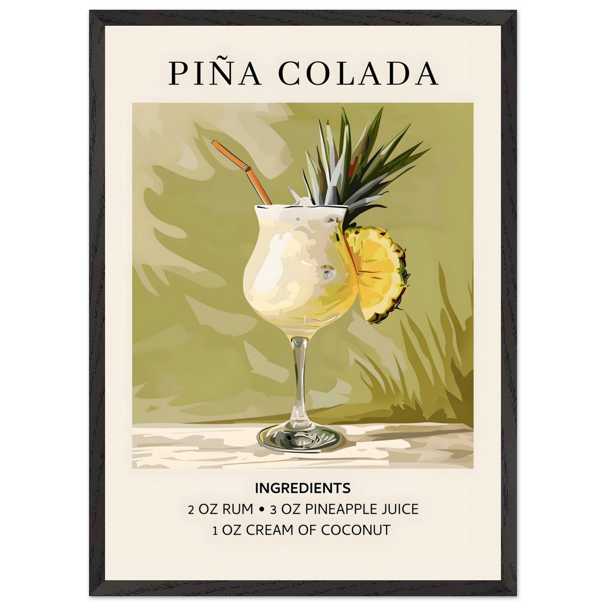 Artfulprints Poster met Lijst Piña Colada cocktail - Ingrediënten - 50