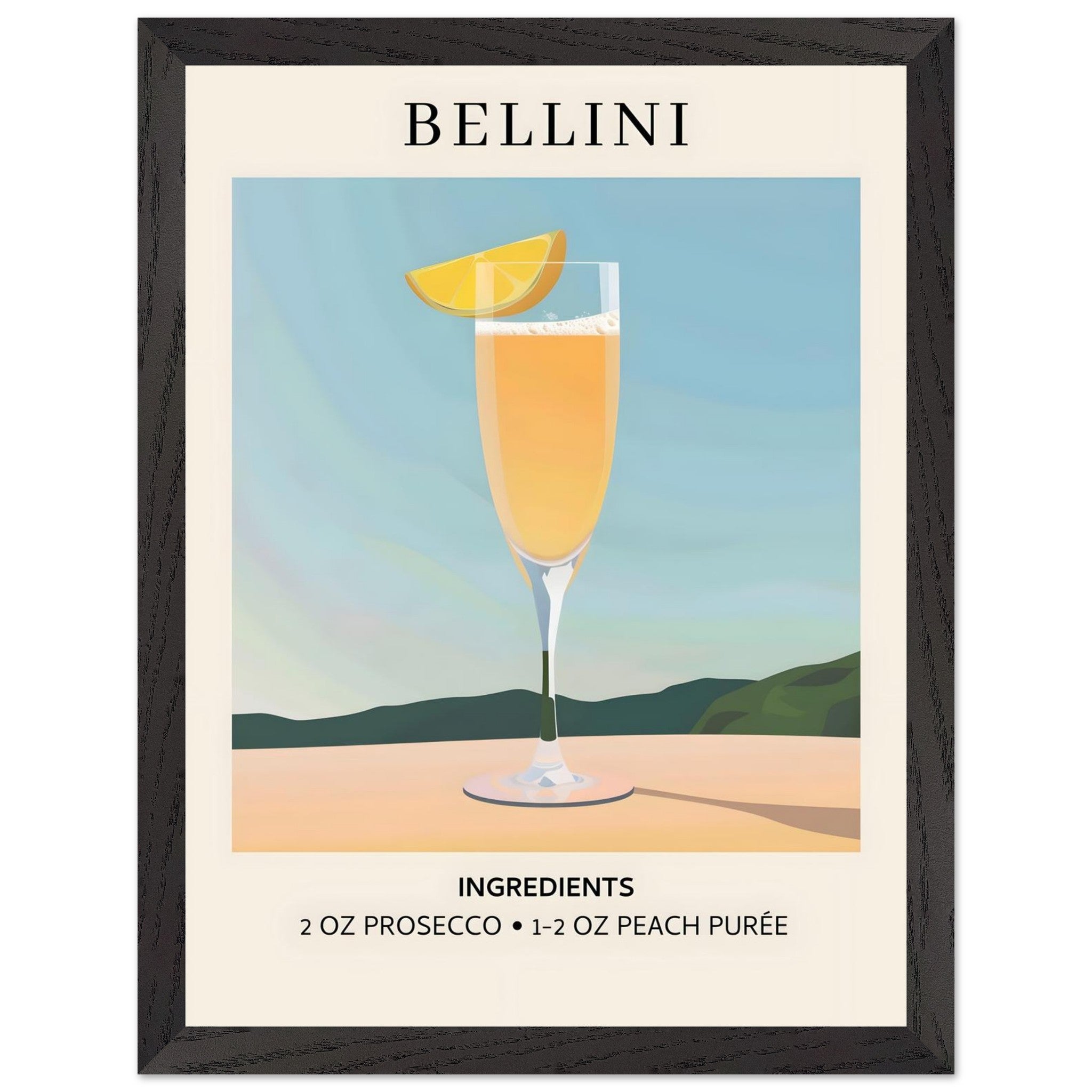 Artfulprints Poster met Lijst Bellini cocktail - Ingrediënten - 30x40