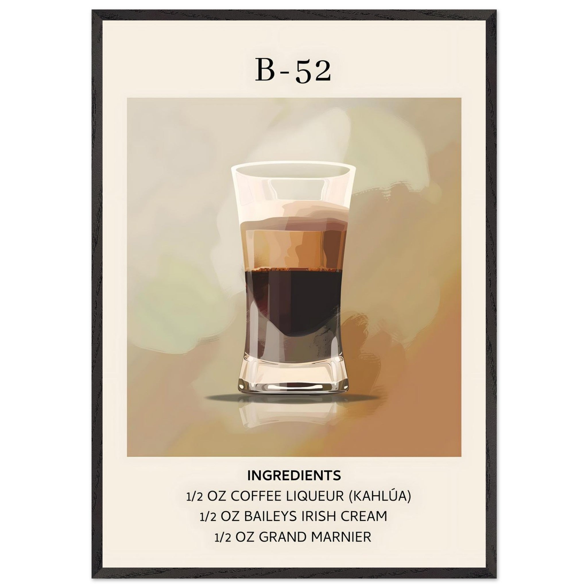 Artfulprints Poster met Lijst B-52 cocktail - Ingrediënten - 70x100 cm