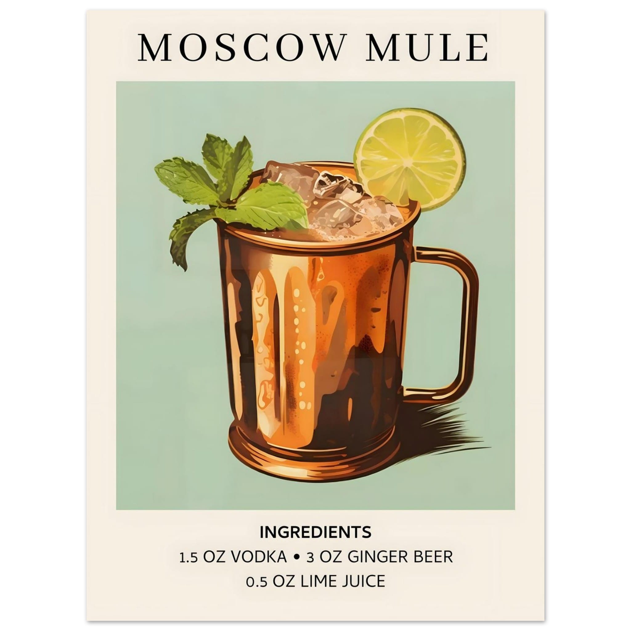 Artfulprints Poster Moscow Mule cocktail II - Ingrediënten - 30x40 cm