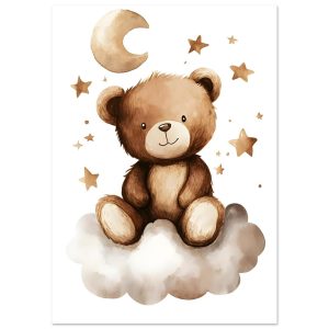 Artfulprints Poster Beertje in dromenland – A4 21×29.7 cm – Bruin
