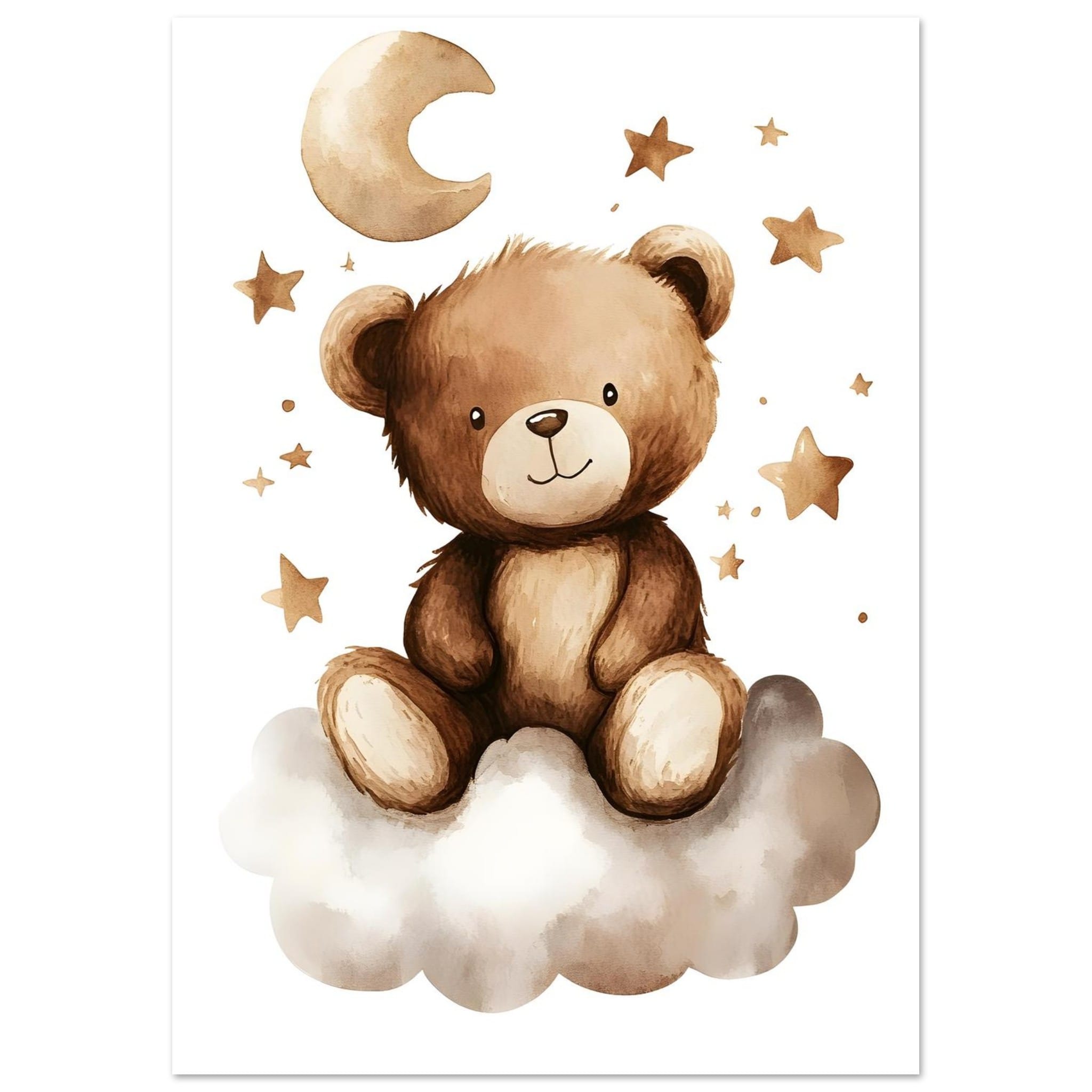 Artfulprints Poster Beertje in dromenland - A4 21x29.7 cm - Bruin