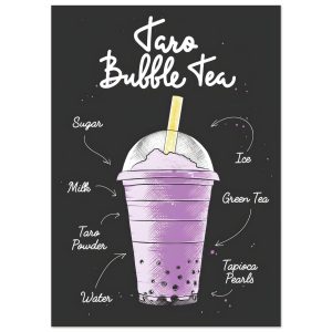 Artfulprints Taro Bubble Tea – Ingrediënten poster 50×70 cm Artfulprints Taro Bubble Tea – Ingrediënten poster 50×70 cm