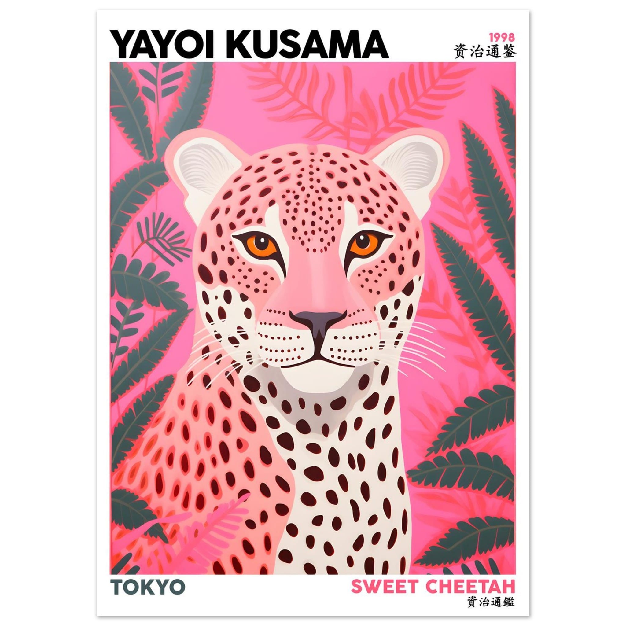 Artfulprints Poster Yayoi Kusama - Sweet cheetah - 50x70 cm - Roze