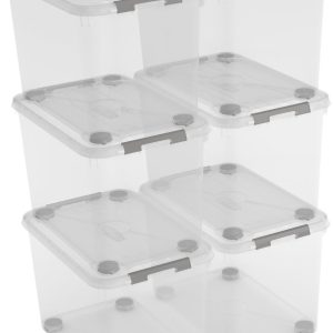 Curver Handy+ Opbergbox – 65L – 6 stuks – Transparant met deksel Curver Handy+ Opbergbox – 65L – 6 stuks – Transparant met deksel