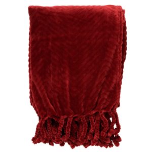 ZIGGY – plaid 140×180 cm – fleece – zigzagpatroon – Merlot – rood