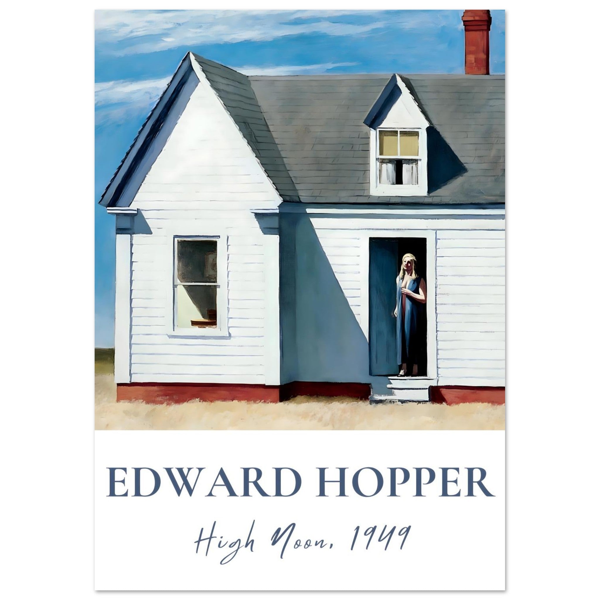 Artfulprints Poster Edward Hopper - High noon - A4 21x29.7 cm - Blauw