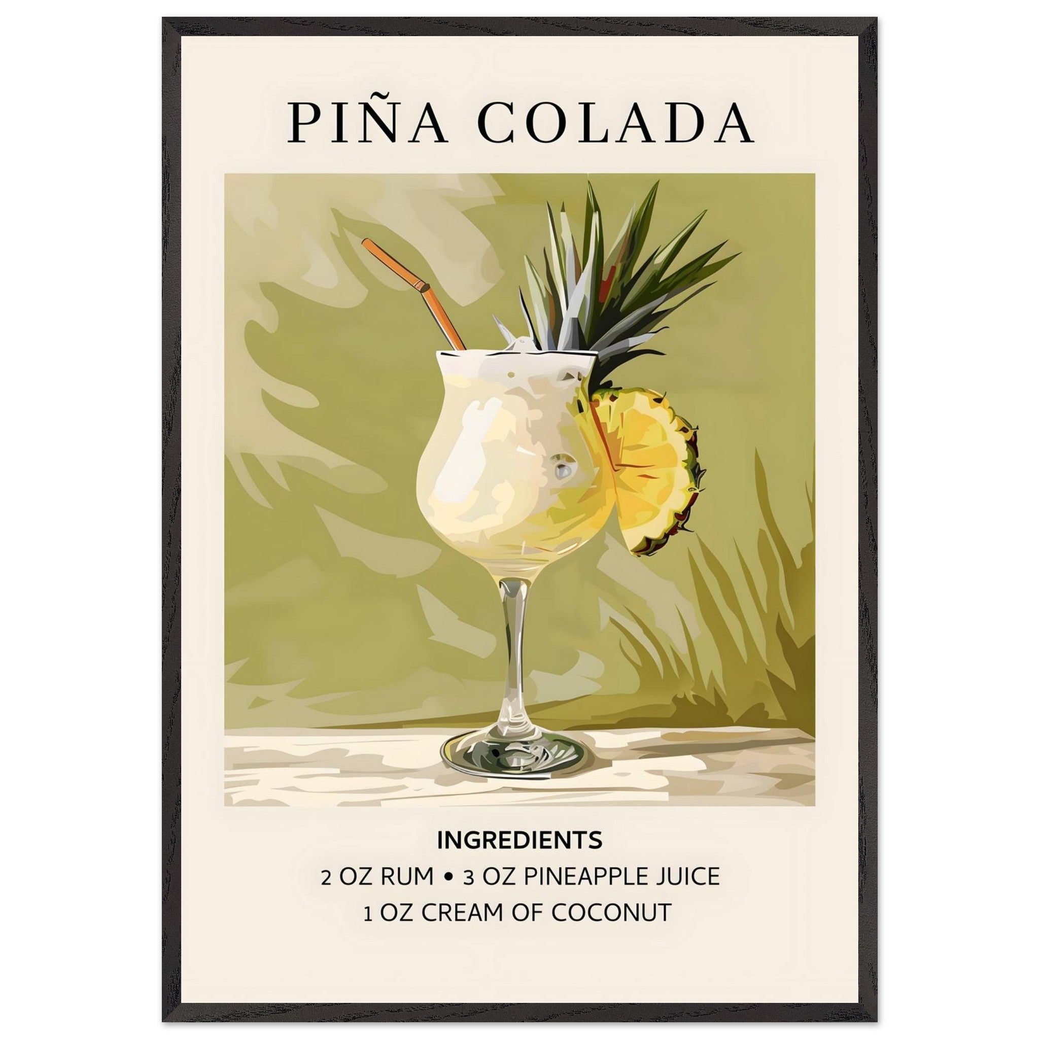 Artfulprints Poster met Lijst Piña Colada cocktail - Ingrediënten - 70