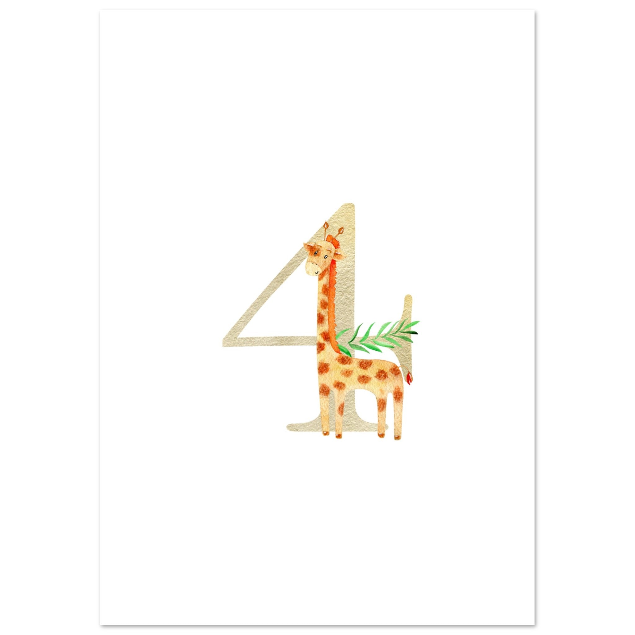 Artfulprints Poster Cijfer 4 kinderkamer - A4 21x29.7 cm - Meerkleurig