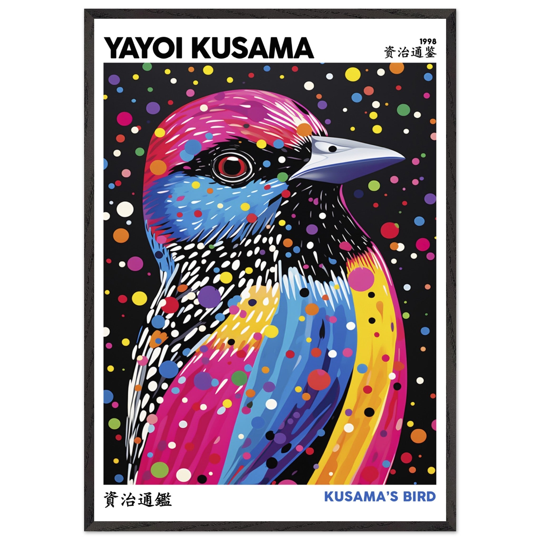 Artfulprints Poster met Lijst Yayoi Kusama - Kusama's bird - 70x100 cm