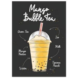 Artfulprints Mango Bubble Tea – Ingrediënten poster 50×70 cm Artfulprints Mango Bubble Tea – Ingrediënten poster 50×70 cm