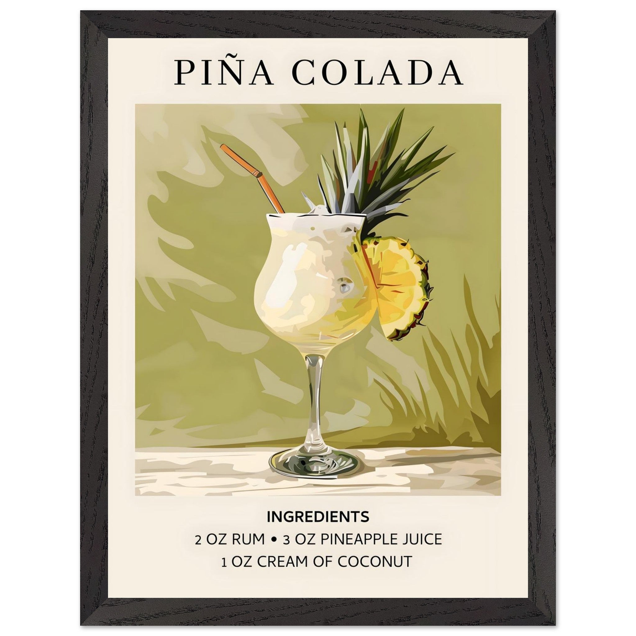 Artfulprints Poster met Lijst Piña Colada cocktail - Ingrediënten - 30