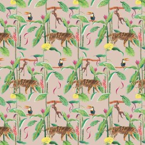 Catchii Behang Tiger Jungle poeder roze Catchii Behang Tiger Jungle poeder roze